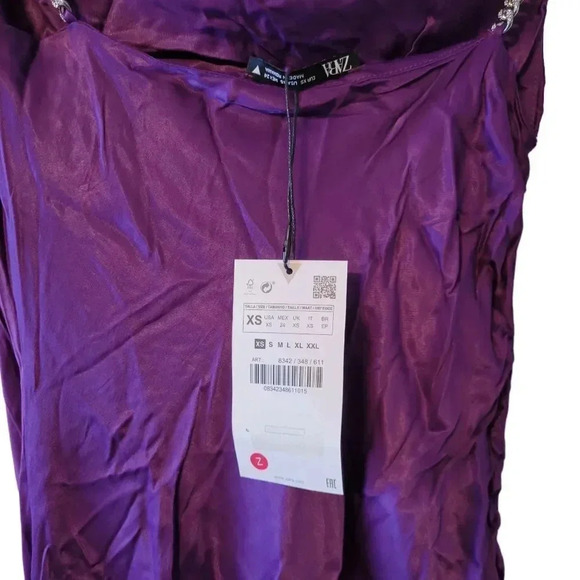 Zara Women's Satin Ruched Bloggers Favorite Purple Mini Cocktail Dress Size XS - Picture 13 of 15
